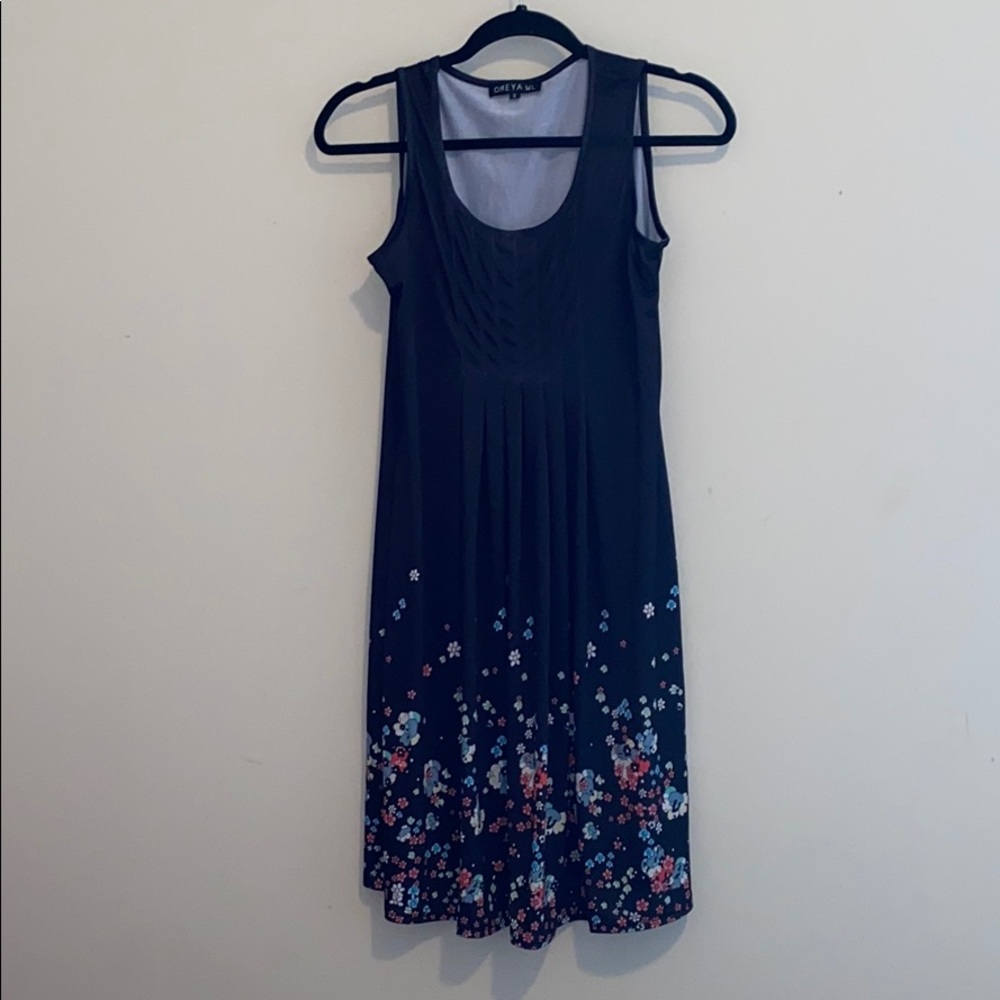 Sheer Navy blue dress with floral design!